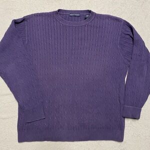 Grant Thomas Sweater Size L Men Purple‎ Cable Knit Thermal Cotton Crewneck